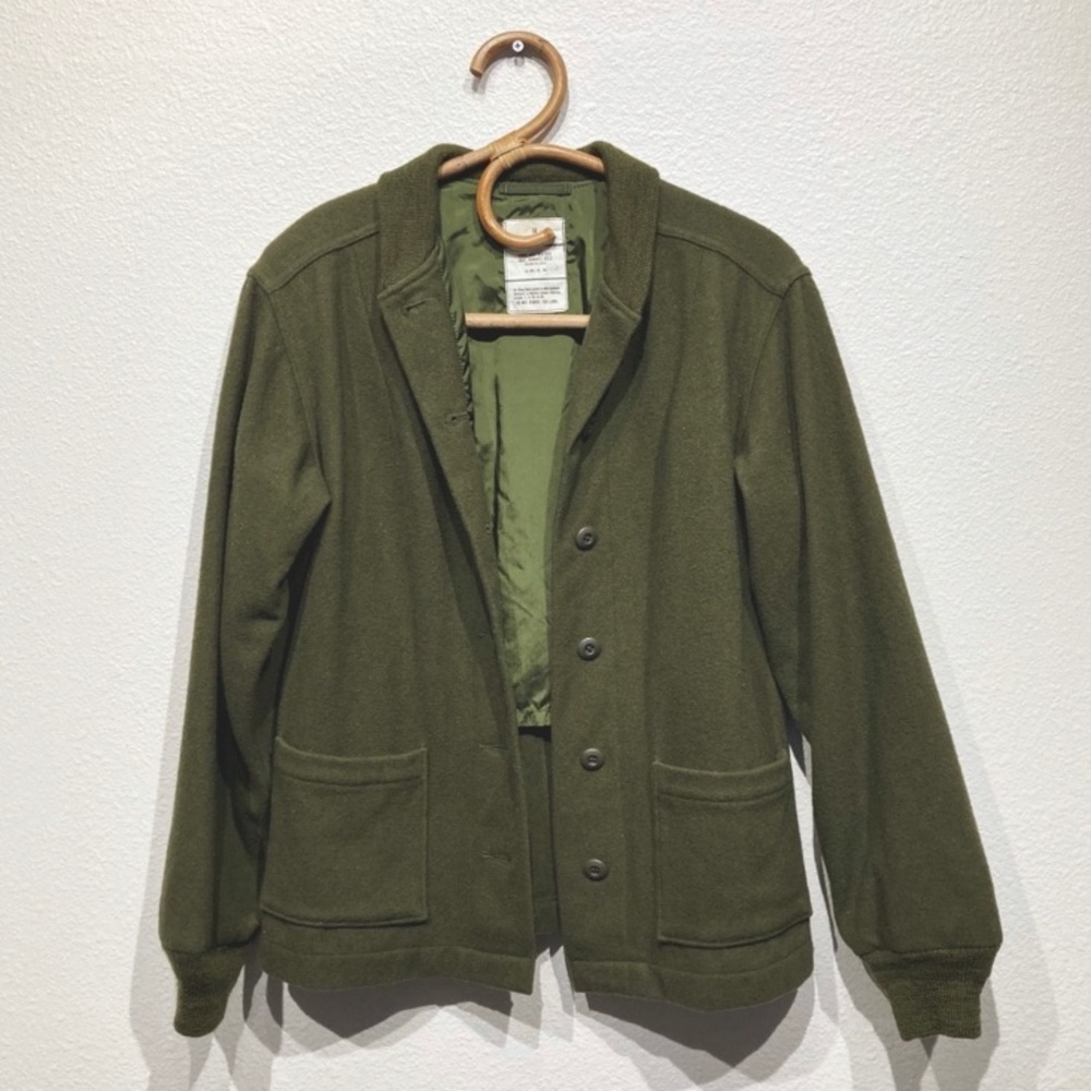 Vintage Green Military Wool Field Button up coat